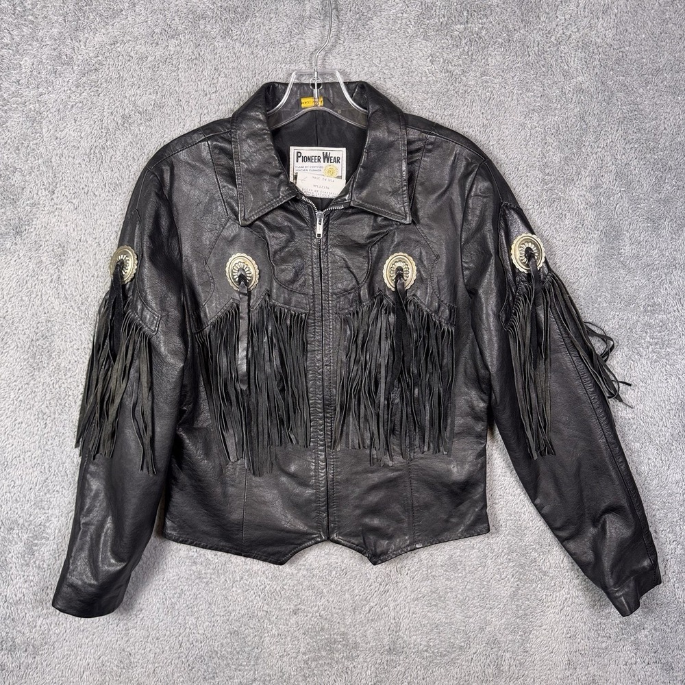 Pioneer Wear Fringe Jacket Womens 12 Leather USA Made Rodeo Cowgirl Full Zip 228